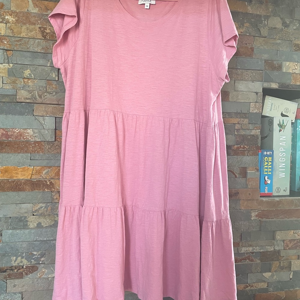Pink Tiered Short Sleeve Dress